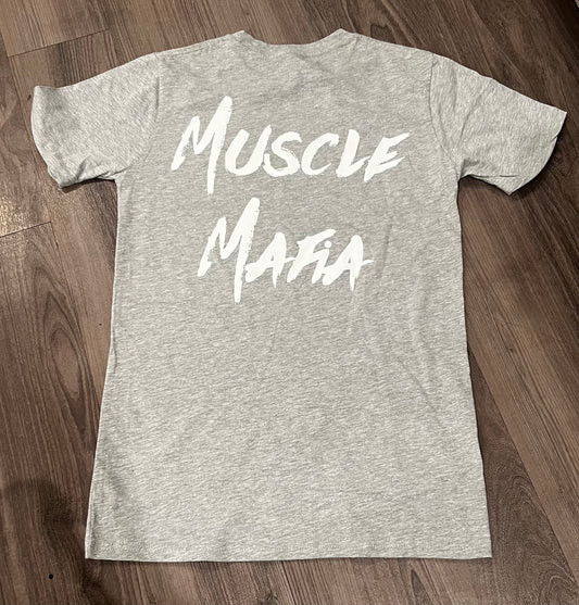 Heather Grey T-Shirt with Muscle Mafia logo on back