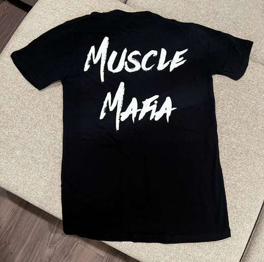 Black T-Shirt with Muscle Mafia logo on the back